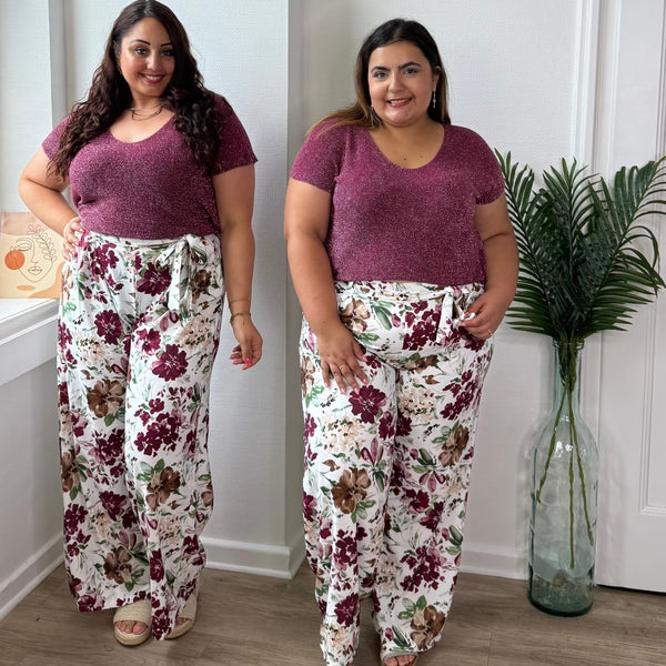 Pantalon fluide floraison prune
