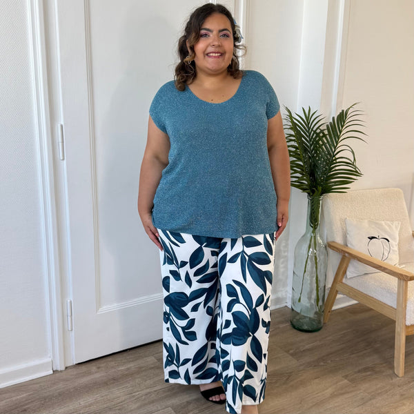 Top glamour bleu canard brillant