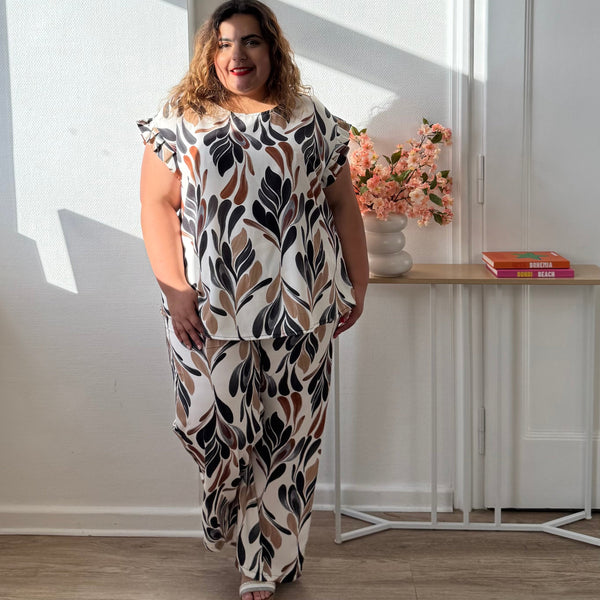Blouse fluide imprimé marron et noir