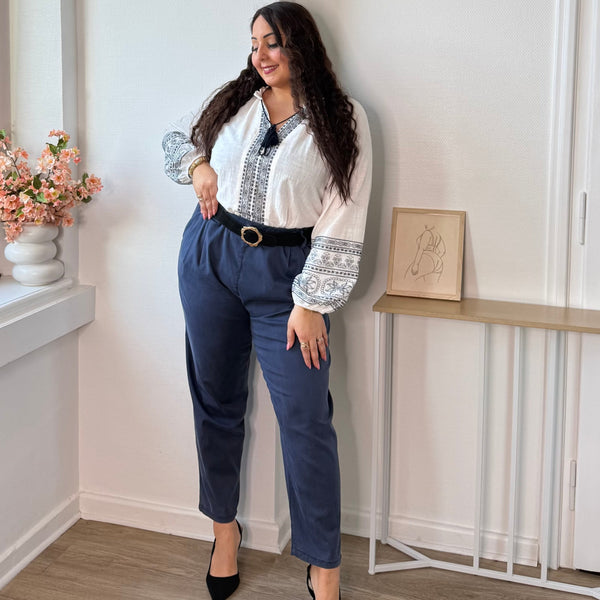 Blouse bohème brodée blanche en coton
