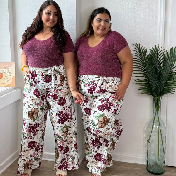 Pantalon fluide floraison prune