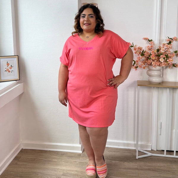 Robe t-shirt courte iconic corail