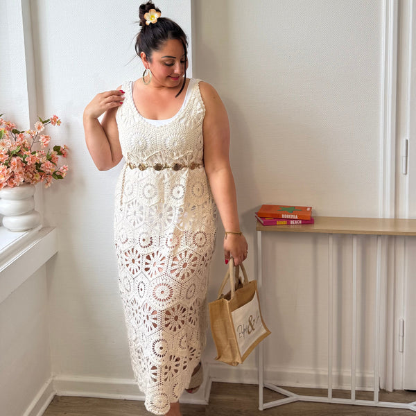 Robe longue crochet beige en coton