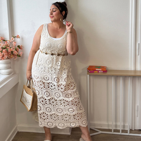 Robe longue crochet beige en coton