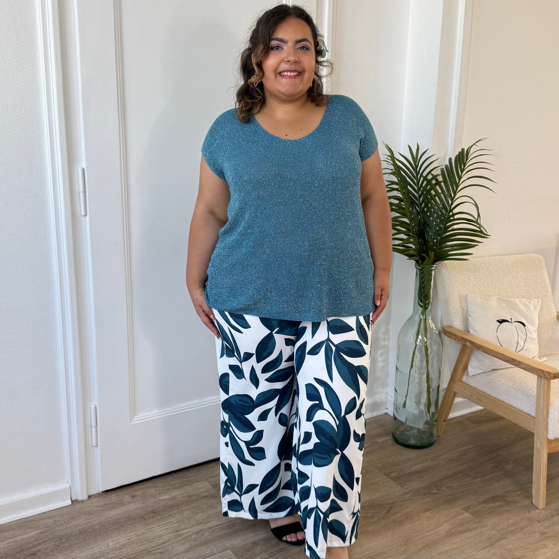 Top glamour bleu canard brillant