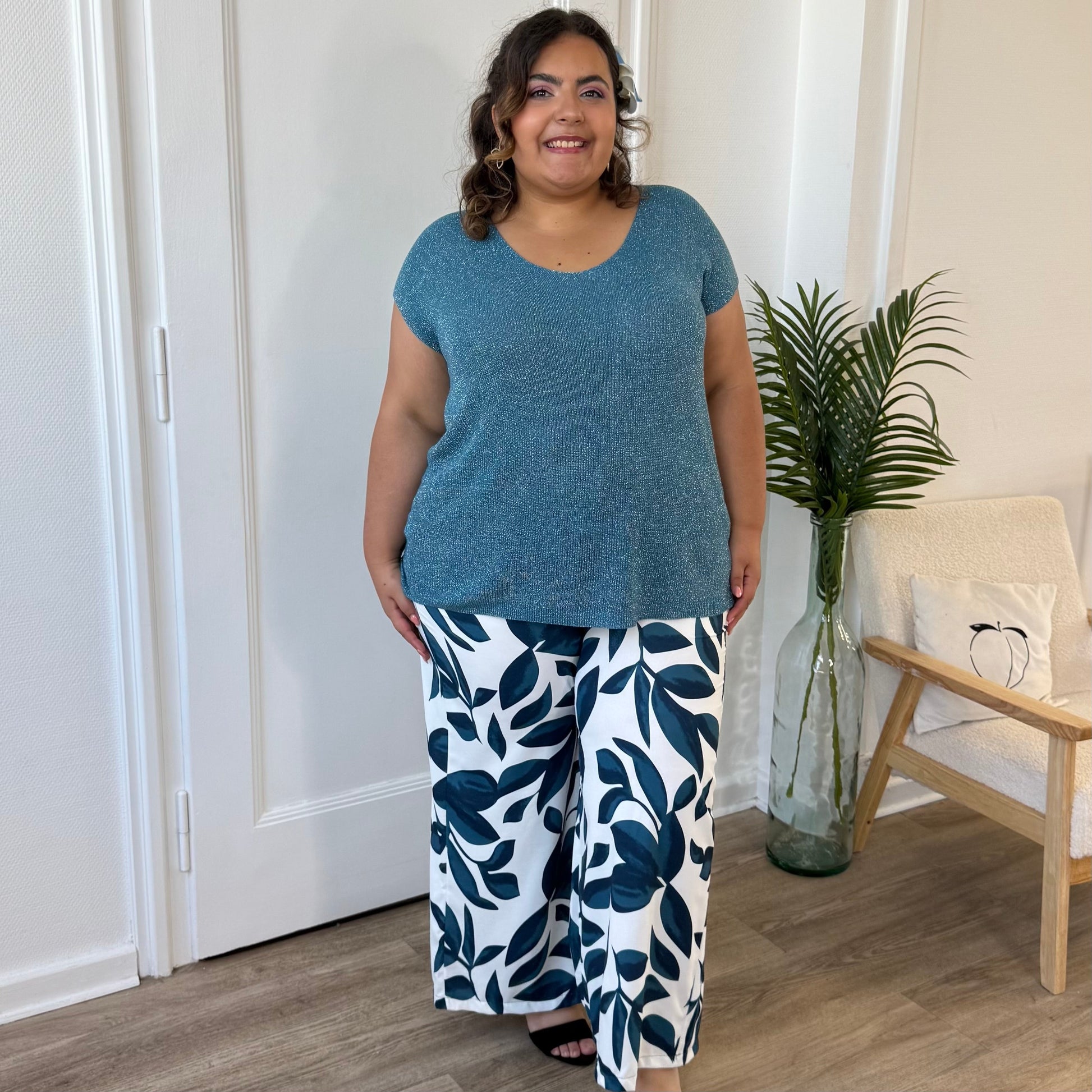 Top glamour bleu canard brillant