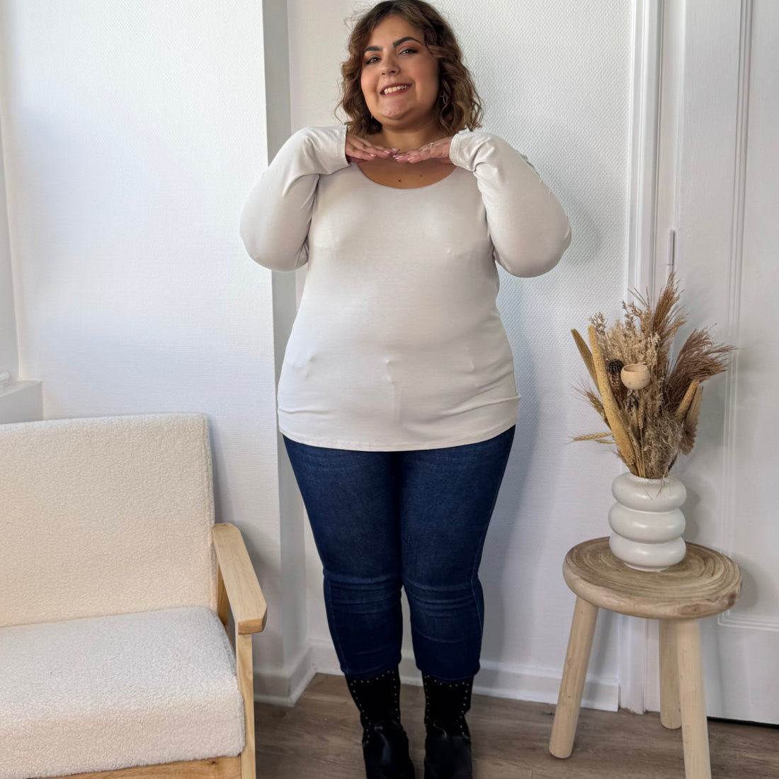 Top basique avec doublure poitrine intégrée crème