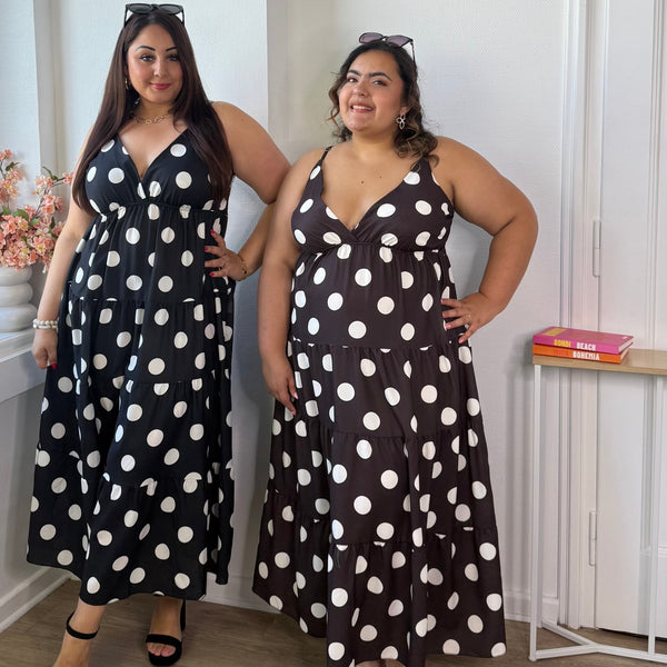 Robe longue à pois noir et marron