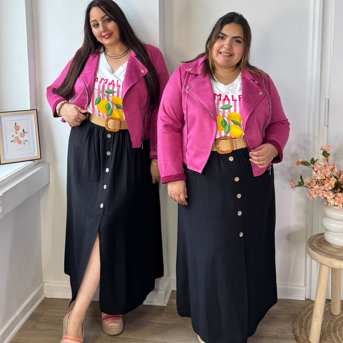 ⁠Veste perfecto suédine fuchsia