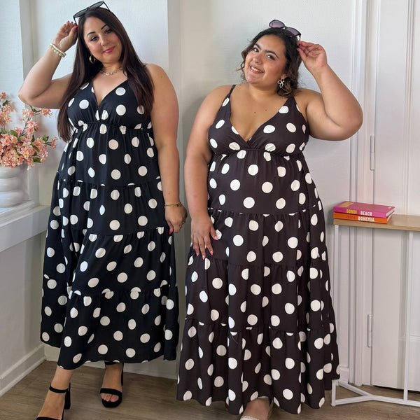 Robe longue à pois noir et marron