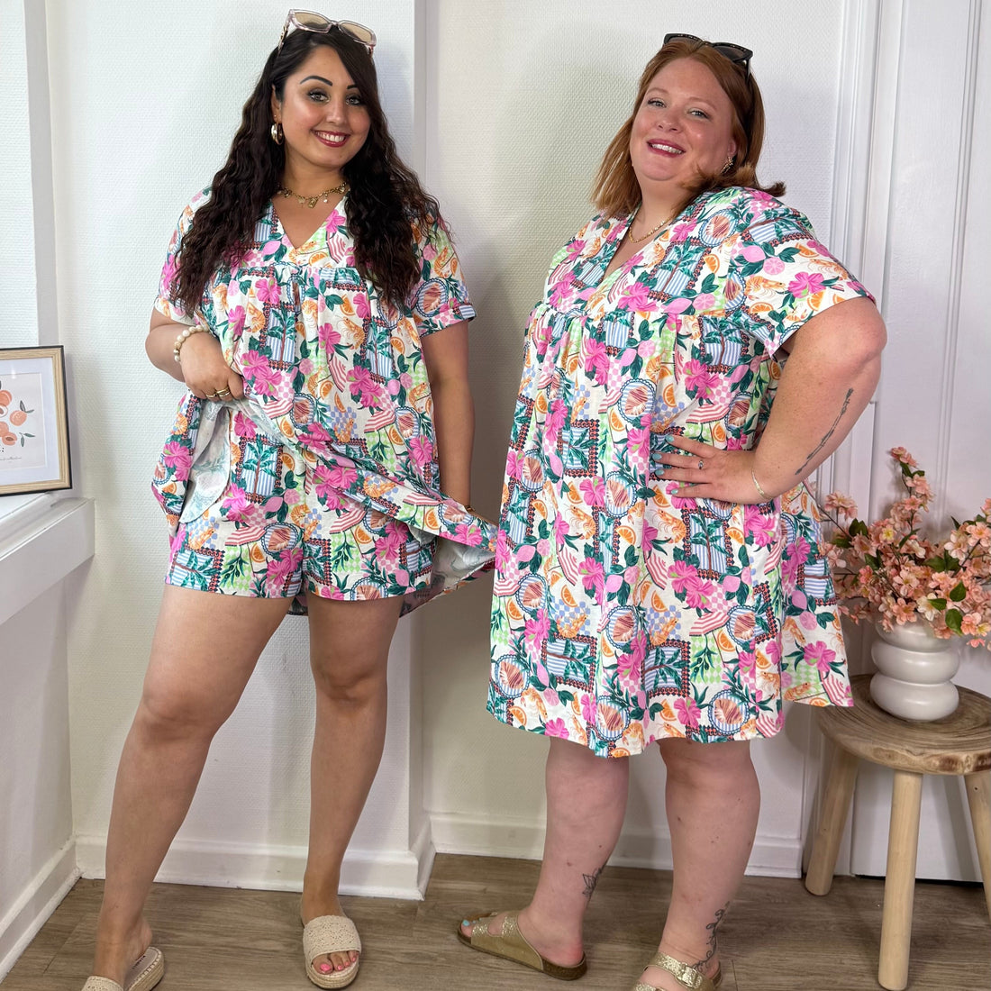 ⁠Robe-short summer garden en coton & lin